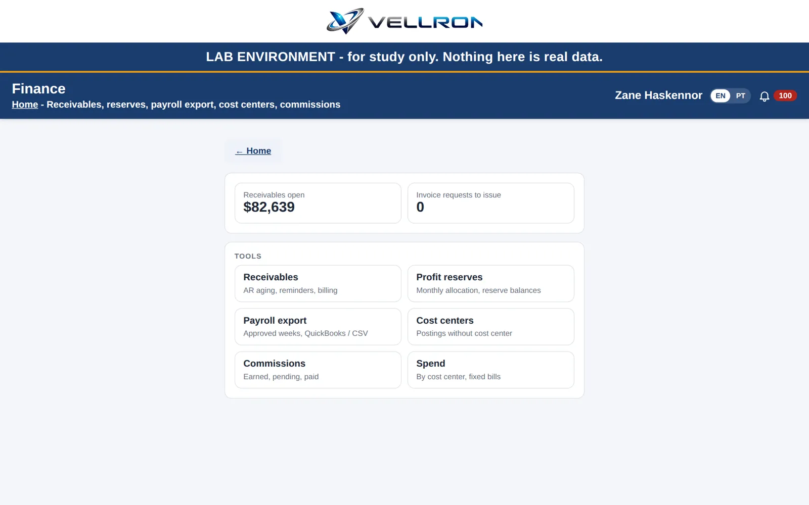 Finance area dashboard